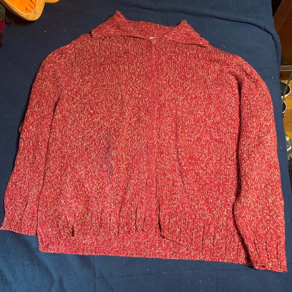 Thick red collared knitted coat